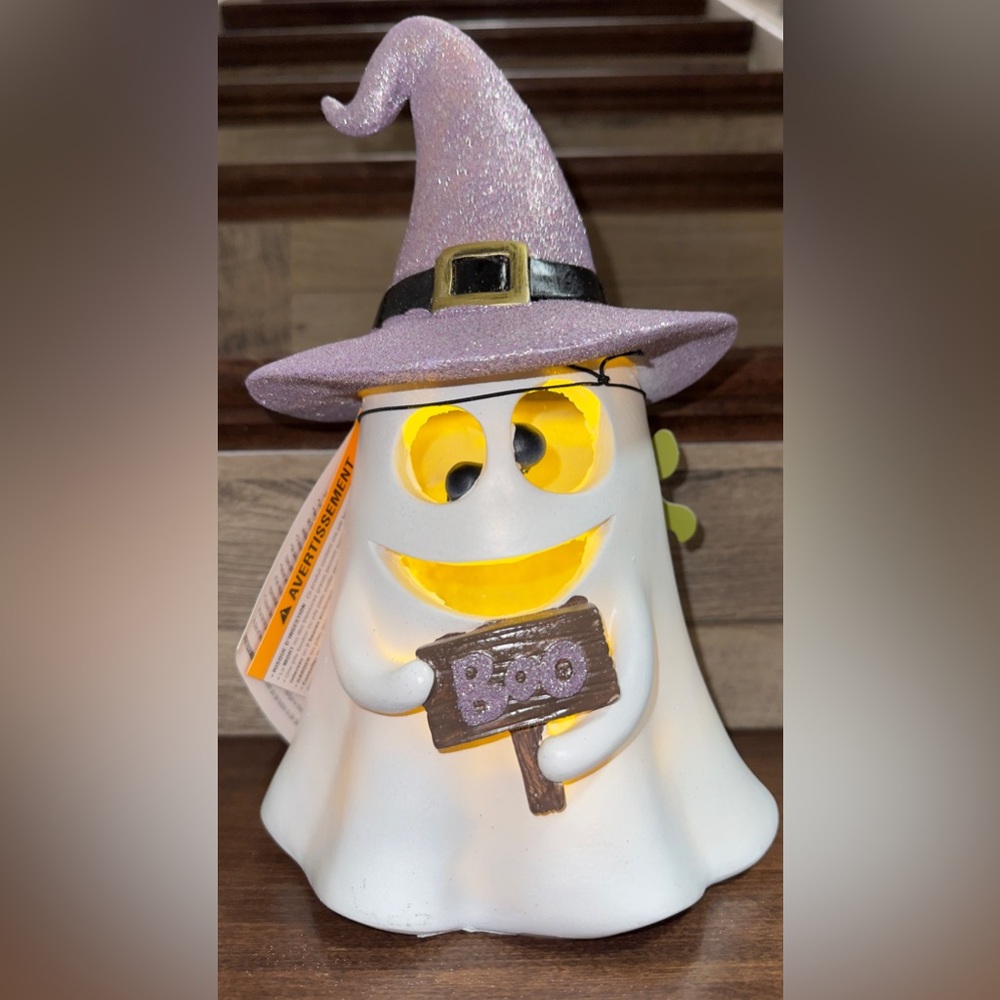 Cute 🥰 Purple Glitter Witch 🧙‍♀️ Hat Ghost 👻 Lights Up 12” by Goblin & Ghoul